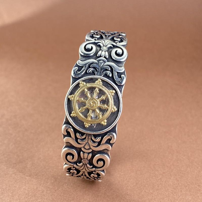 New Retro Tang Grass Flower Wheel Boat Rudder with Large and Stylish Opening Bracelet UNISEX