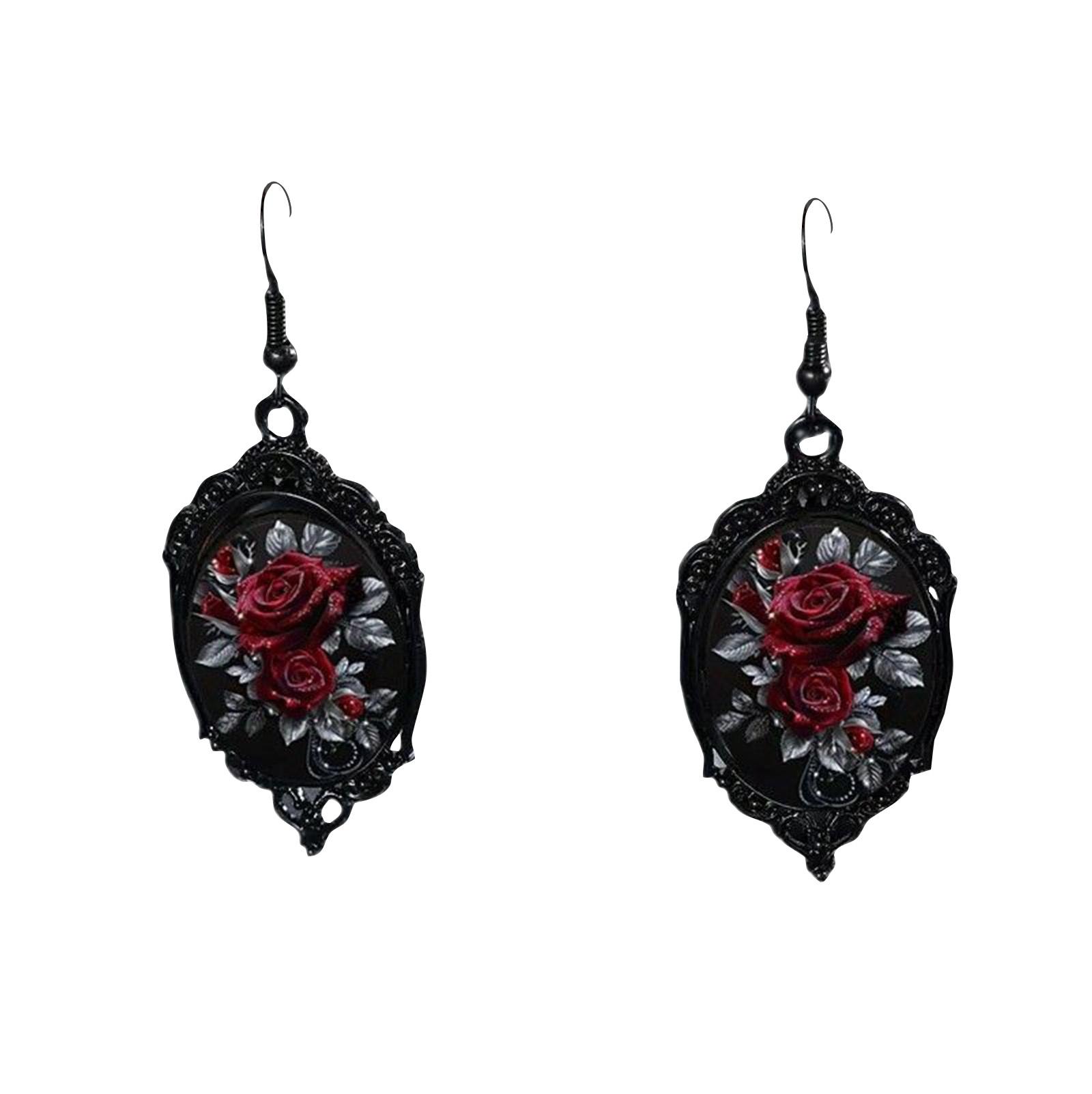 

Серьги в готическом стиле, Серьги-розы, Элегантные аксессуары, Подвески для ушей, 1 пара черных подвесок-роз, Готические серьги из сплава One Size