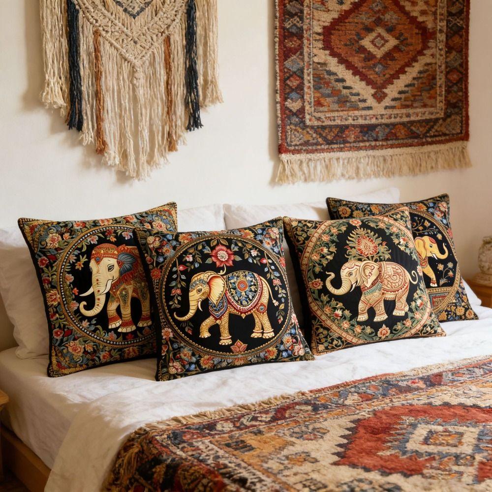 Floral Print Elephant Cushion Cover Vintage Pattern Throw Pillow Cover Sofa Decoration