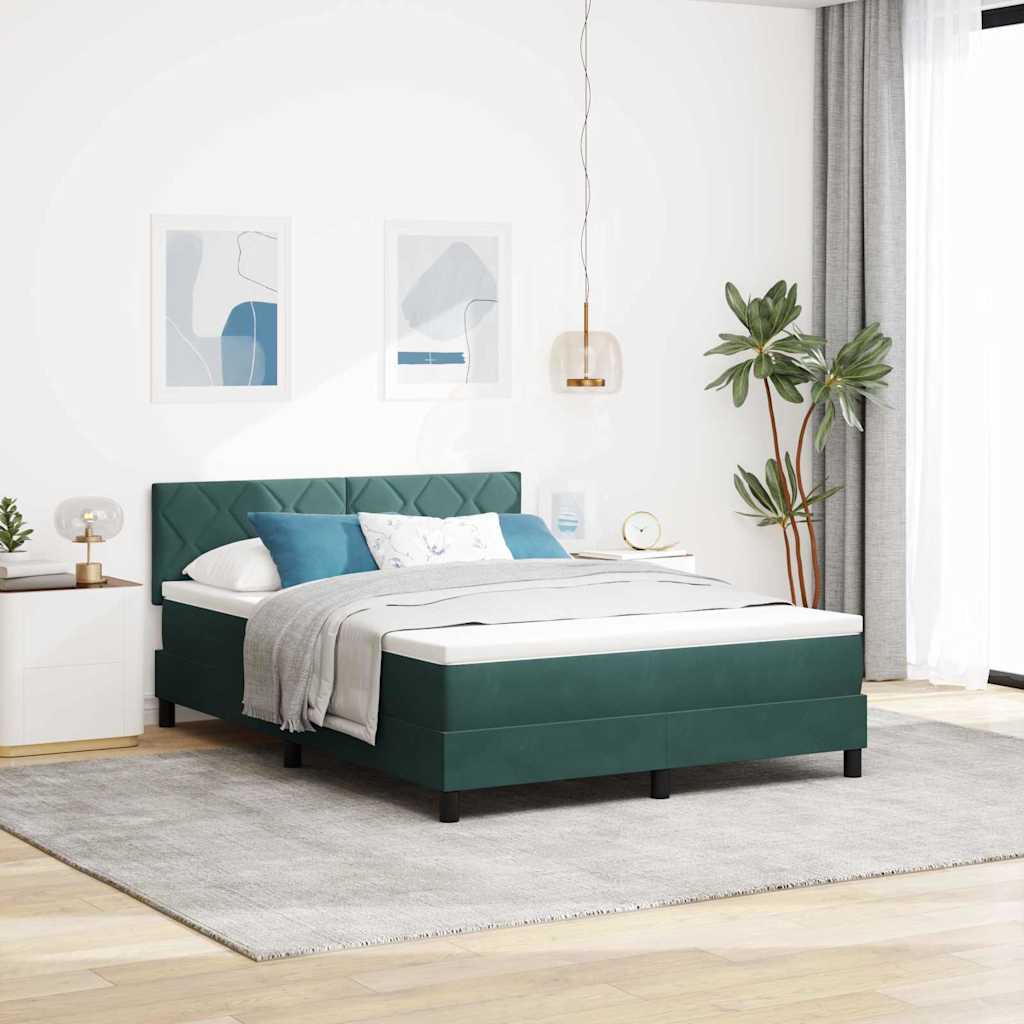 LED Box Spring Bed with Mattress Dark Green 140 x 200 cm Velvet