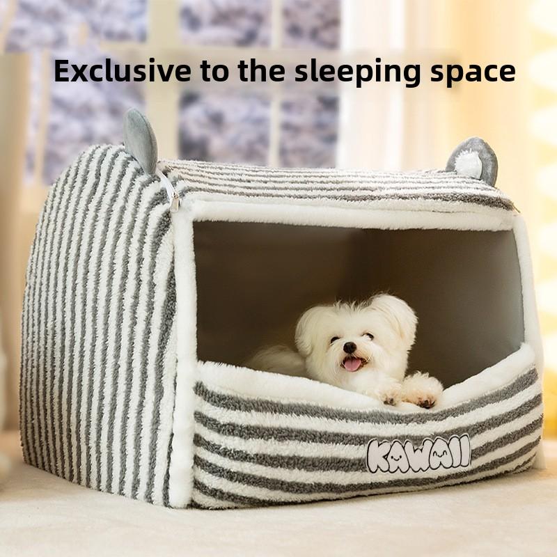 Hund Herbst Winter Gestreift Kleine Ohren Jurte Hundehütte Katze Warm Katzenbett Tiefschlafzelt Haustierbett