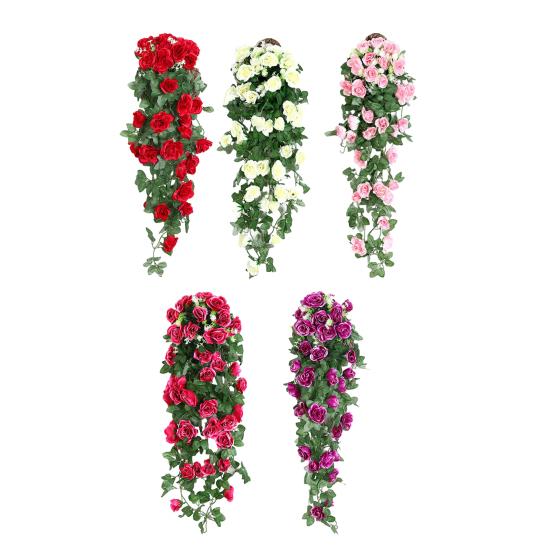 Artificial Rose Flower Vine Faux Silk Flower Door Teardrop Swag Fake Simulation Wall Hanging Plant for Floral Arrangement Room Garden Wedding Decor