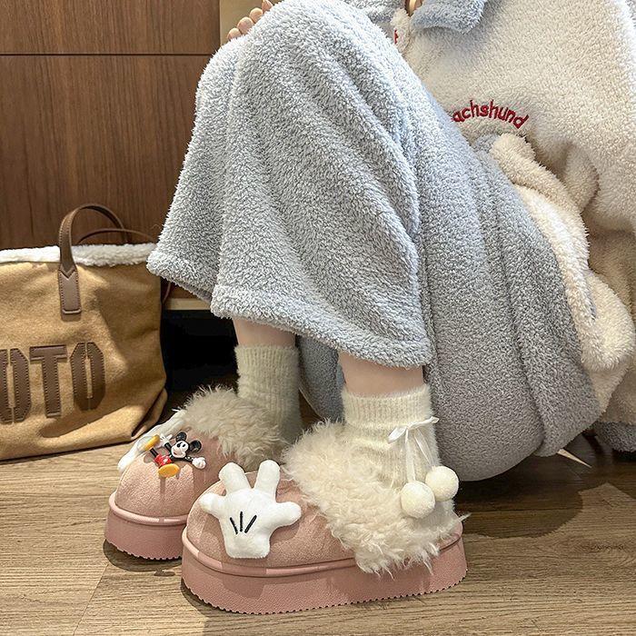 Super Fire Bag Head Mao Mao Boken Half Slippers 2025 New Autumn and Winter Thick-bottomed Velvet Thermal Cotton Slippers Women's Wear
