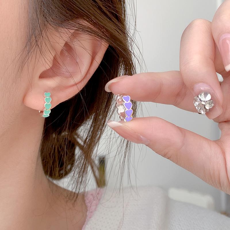 New 925 Sterling Silver Women Fashion Jewelry Heart Colorful Drip Glue Elegant Hoop Earrings Girl Birthday Gift Hook Ear Circle