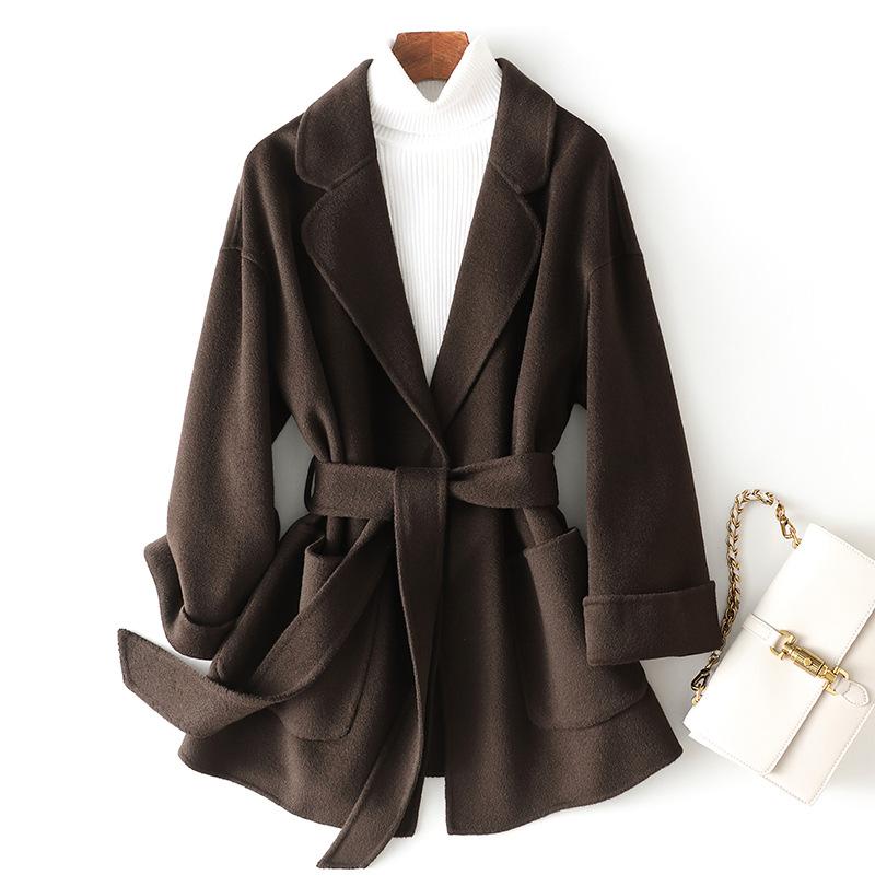 

Пальто из 100% шерсти двойной вязки «качества супермаркета» женское свободное короткое маленькое шерстяное пальто L кофейный