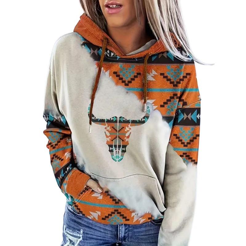 Women S Casual Ethnic Tribal Print Hooded Long Sleeve Sweatshirt