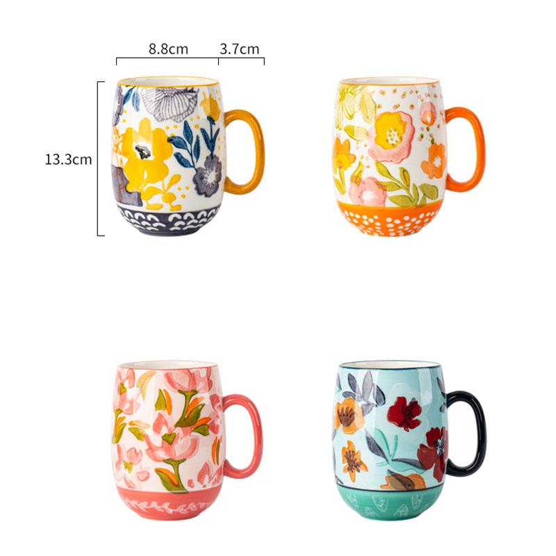 730ML Ceramic Coffee Mug Painted Flower Water Cup Exquisite Afternoon Camellia Flower Tea Cup Large Capacity Breakfast Milk Mug