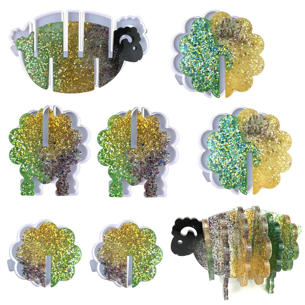 1 Set Animal Sheep Coaster with Storage Rack UV Crystal Epoxy Mold Cup Mat Pad Resin Silicone Mould DIY Crafts Mold