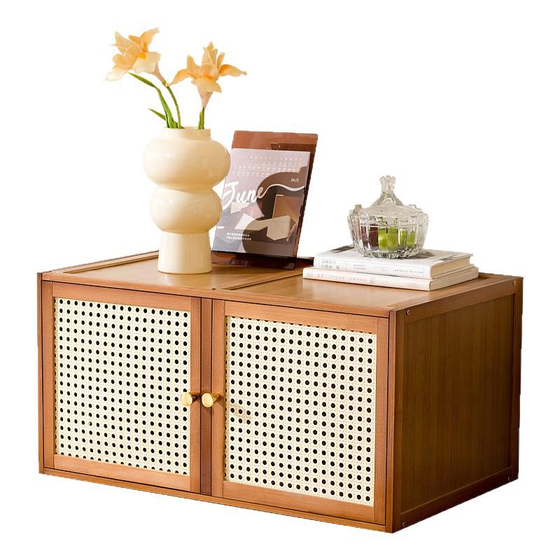 Solid Wood Toy Storage & Rattan Lattice Cabinet
