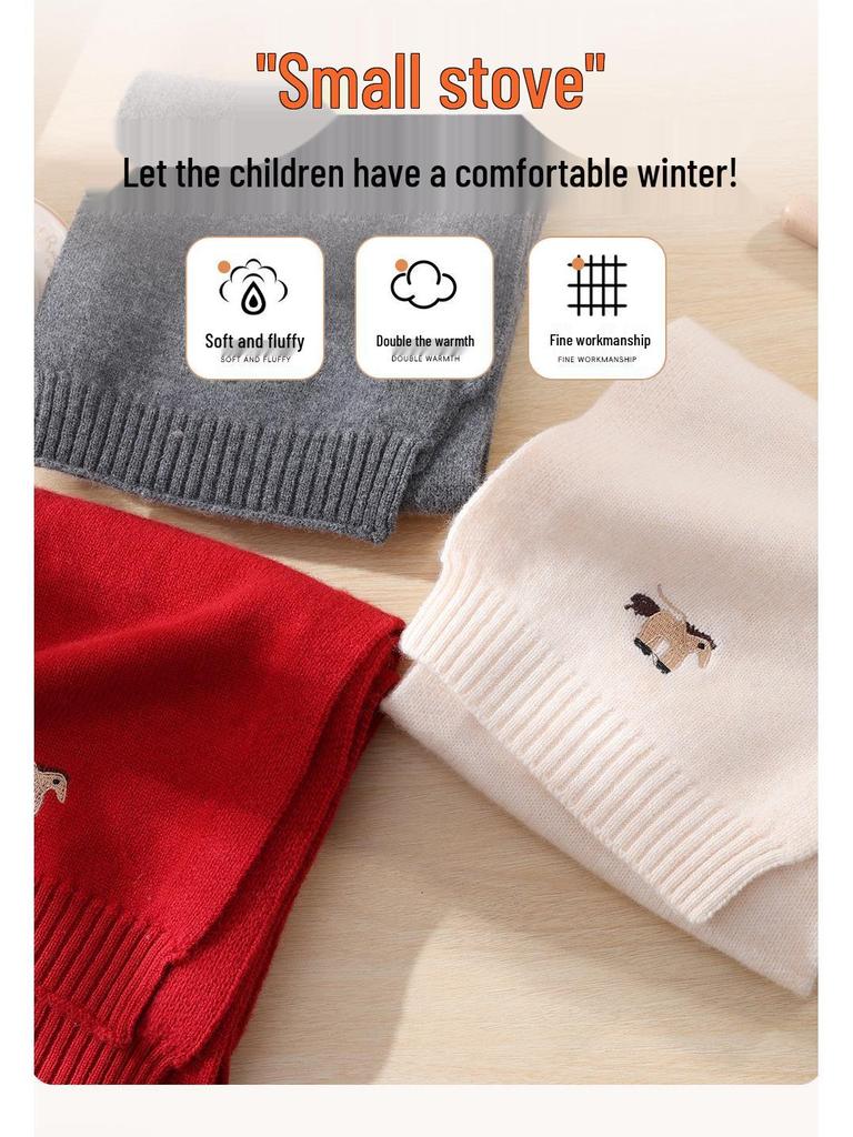 Men's and Girls' Cold-Proof Embroidered Knit Scarf: Fashionable, Versatile, and Warm with Cute Puppy Design for Autumn/Winter.