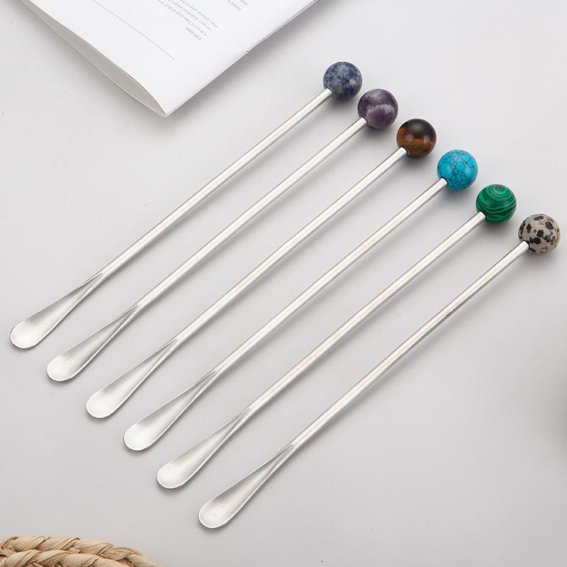 Creative Natural Stone304Stainless Steel High-Quality Spoon Round Ball Coffee Stirring Spoon Afternoon Tea Beverage Stirring Sti