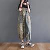 Salopette in denim con spalline, jeans larghi, tuta da donna, pantaloni larghi oversize, tasche grandi, stampa floreale