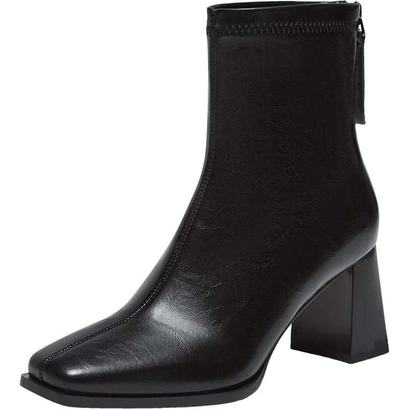 Besto Women s Square Toe Chunky Heel Mid-Calf Boots B2812DZ5 37
