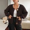 Women S Knitted Cardigan Round Neck Long Sleeve Button Front Lazy Style Sweater Coat