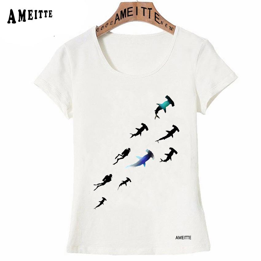 Summer Fashion Women T Shirt Woman Funny Hammerhead Art Print T Shirt Whale Lovers