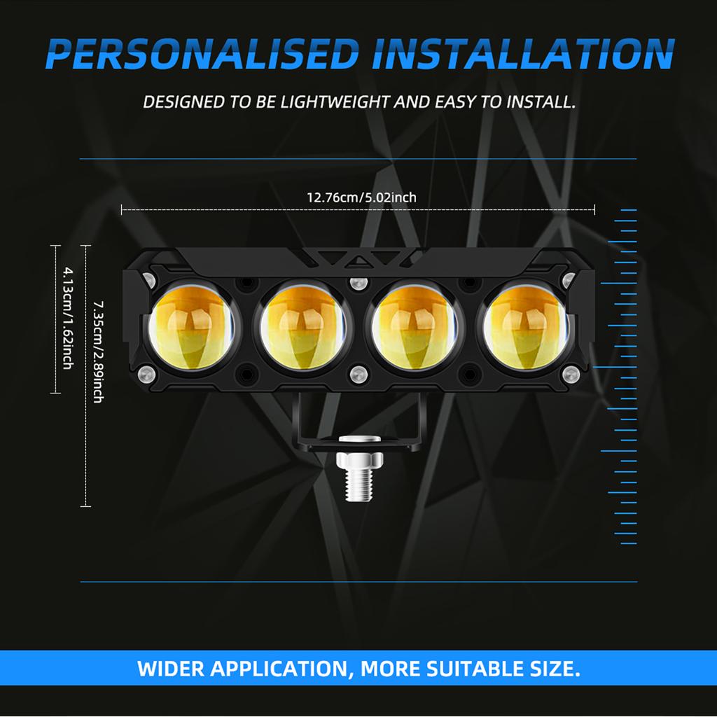 1/2pcs Motorcycle LED Spotlight 4x4 Strip lights 4 Lens Working Light Bar Yellow White High Low Beam Lights Fog Lamp Spotlight