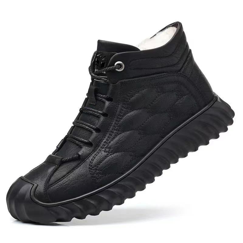 Pánské zimní kožené sněhule s kožešinovou podšívkou - Teplé, silné a pohodlné.