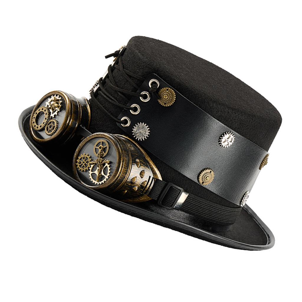 Victorian Wool Top Hat with Detachable Goggles and Gear Decors For Renaissance Theme Event And Cosplay Party Dressingup