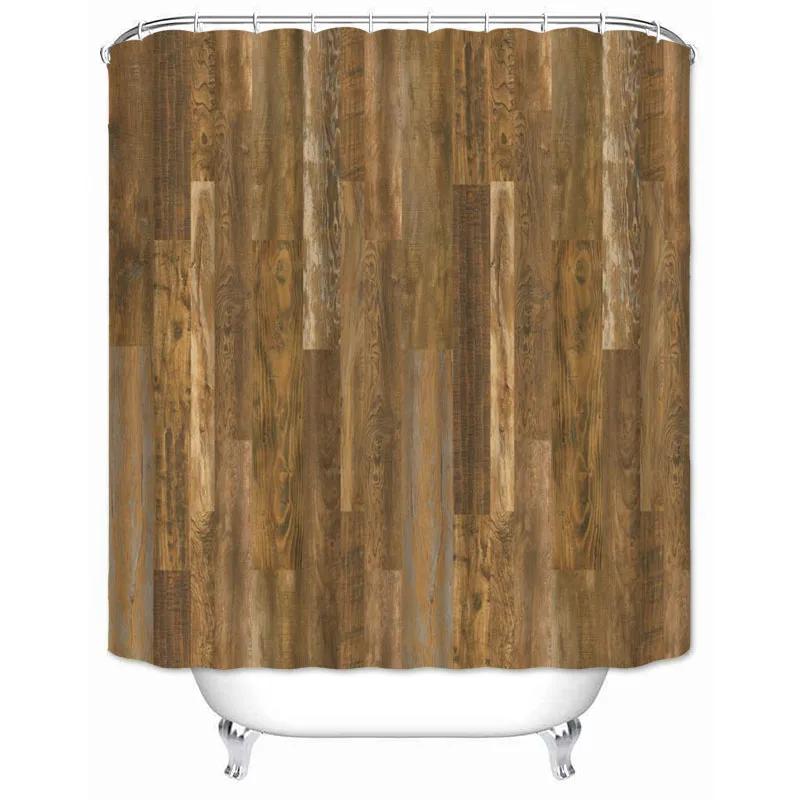 Rustic Shower Curtain Vintage Vertical Wood Planks Distressed Rustic Hardwood Design Fabric Bathroom Curtains Decor with Hooks