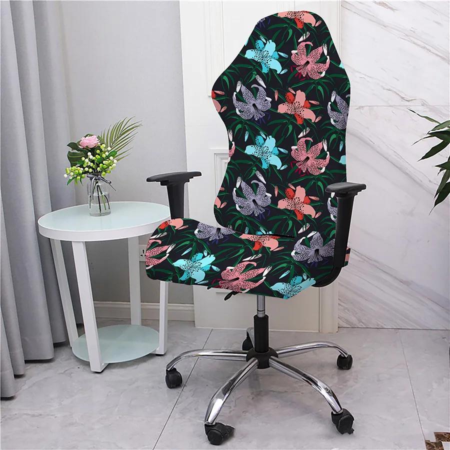2pcs/set Flower Printed Racing Desk Rotating Slipcovers Office Computer Gaming Chair Covers Stretch Armchair Gamer Seat Cover