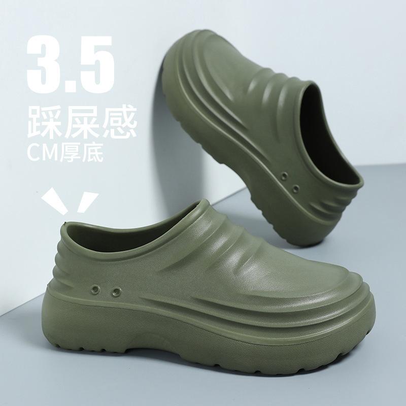 

Водонепроницаемая обувь для шеф-повара EVA bag head 2025, летние мужские тапочки для ног, спортивная обувь с толстой подошвой и нескользящими отверстиями для мужчин 44/45 зелёный