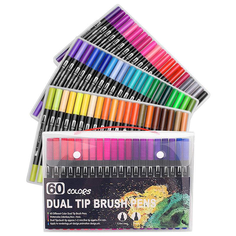 132/24 Colors Dual Tips Watercolor Brush Pen Set Art supplies, for Kids Adult Coloring Book Christmas Cards Drawing Markers