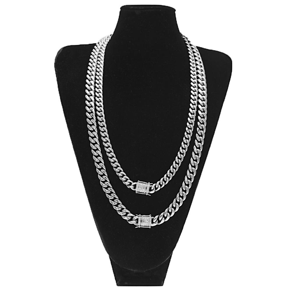 Luxury Heavy Cuban Link Chain Iced Out Rhinestones Triple Lock Stainless Steel Long Necklace Men Hiphop Rapper Jewelry