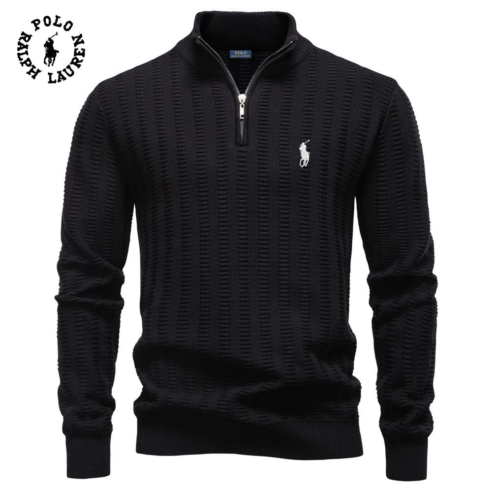 

Polo Ralph Lauren 2025 Осень и Зима Вышивка Новый Полосатый Жаккардовый Мужской Свитер Большого Размера, Стойка Воротник на Полумолнии Деловой Свитер L