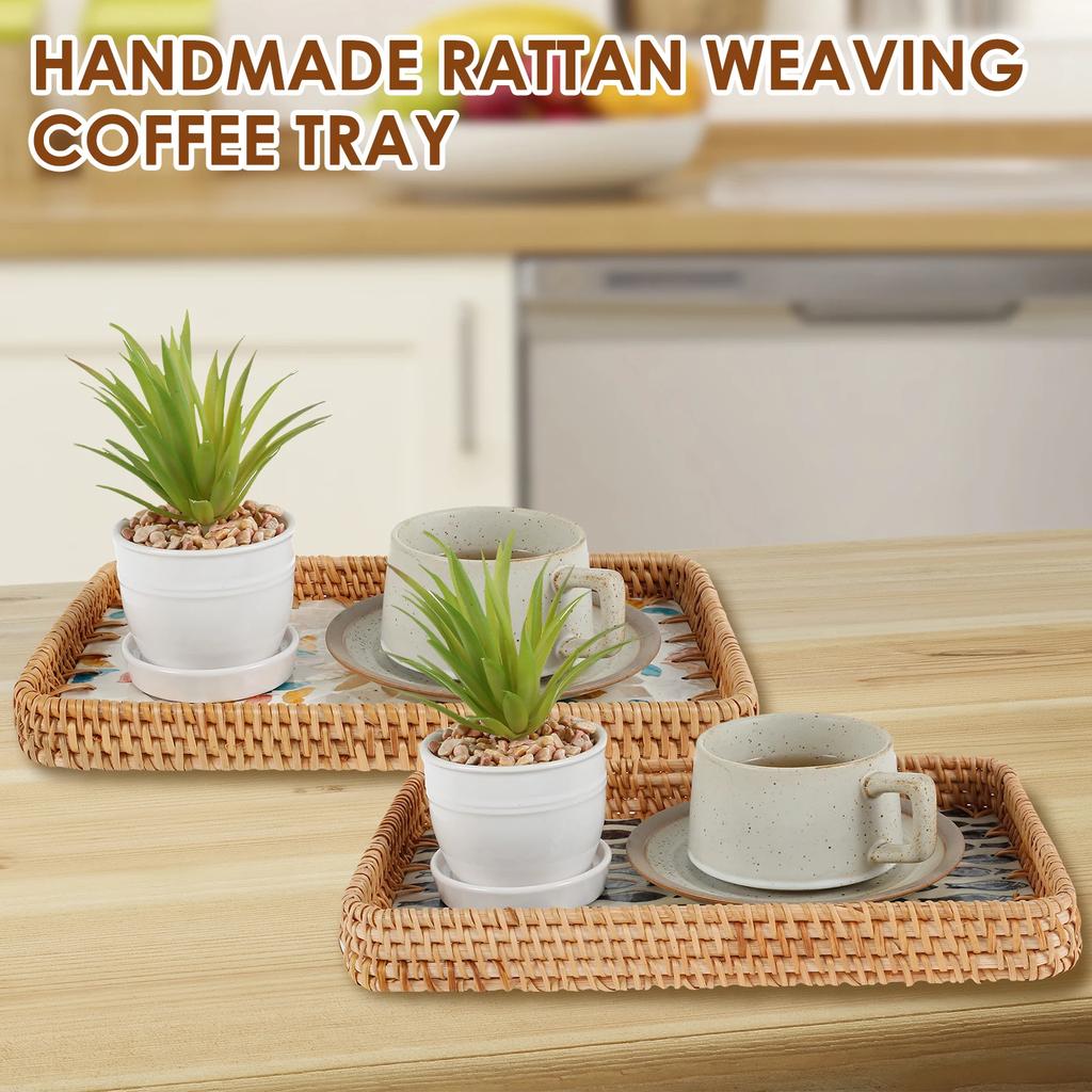 Boho Rattan Kitchen Food Storage Tray Rectangle/Round Handwoven Rattan Basket Multifunction Fruit Snack Basket Home Supplies