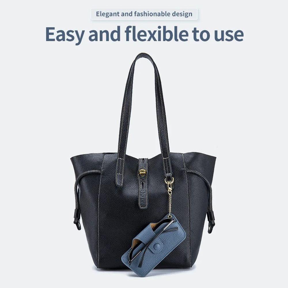 Portable Genuine Leather Glasses Case Retro Reading Glasses Storage Bag Eyewear Protector Women