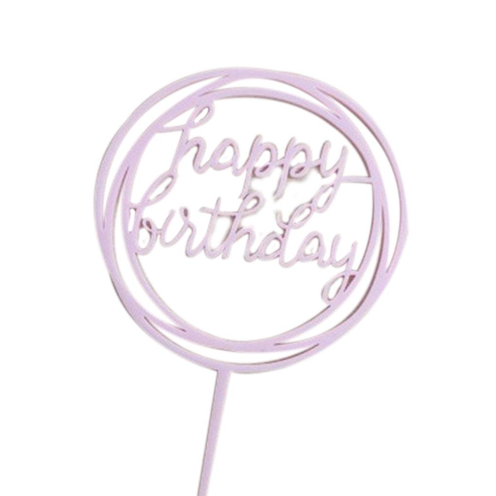Round Happy Birthday Letter Cake Topper Acrylic DIY Cupcake Cake Smash Candle Party Handmade Stick