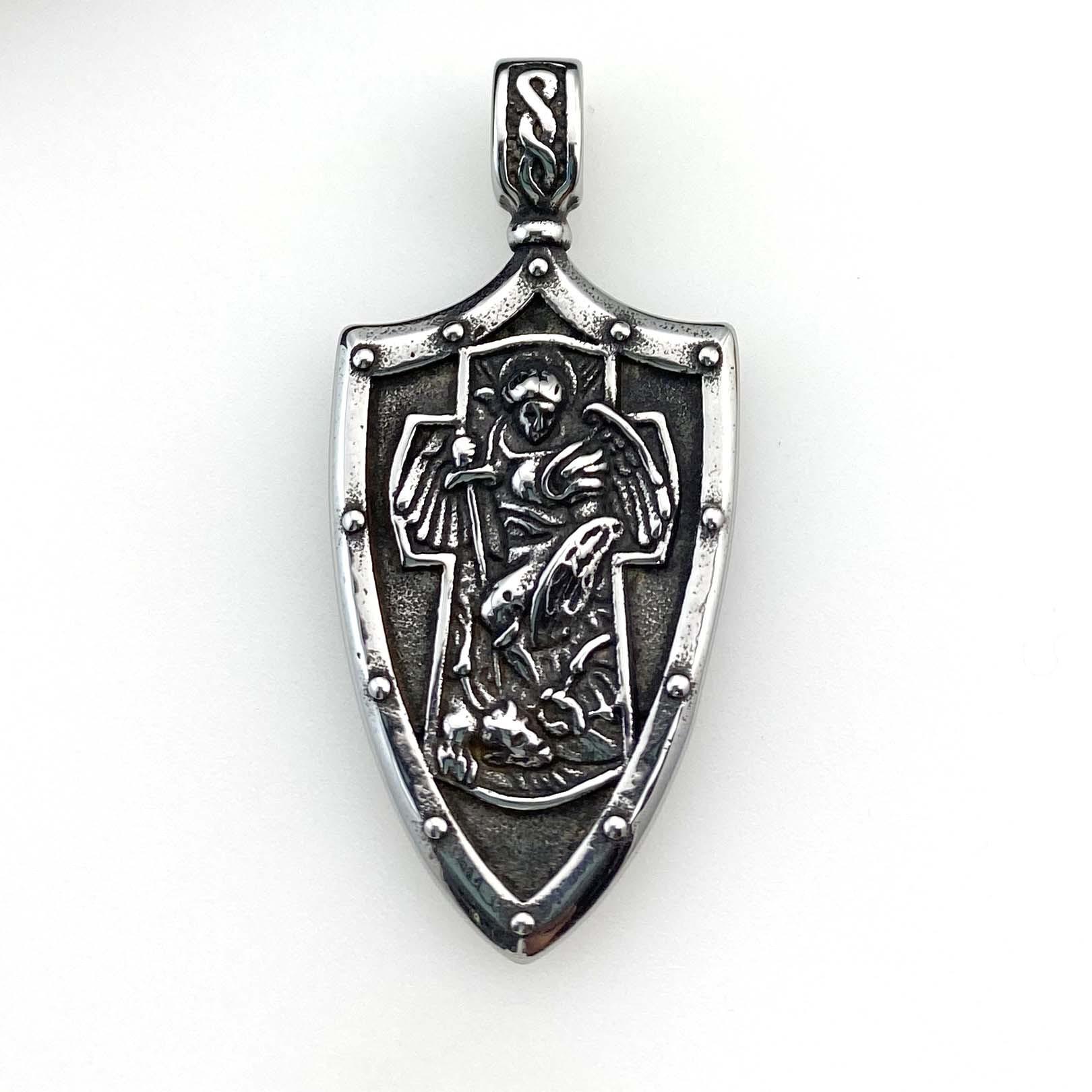 

Подвеска из нержавеющей стали Guardian Shield, винтажное мужское ожерелье из титановой стали, греческий бог войны, аксессуары для свитера и цепочки