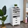 Office Drawer Unit, 3 Drawers, 4 Open Shelves, Wheels, 38 x 40 x 86.8 cm, White