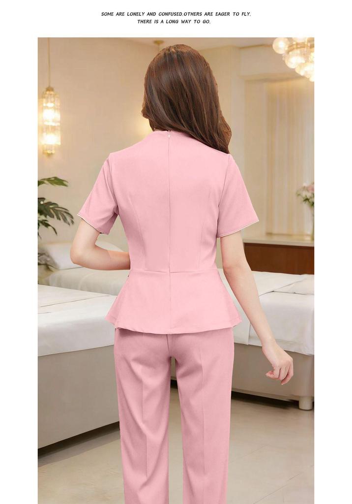 V-Neck Women's Professional Salon and Hotel Dress - Autumn Fashion Overalls Skirt