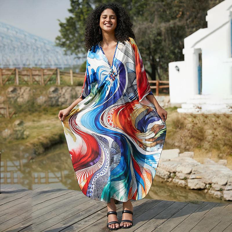 European & American Plus Size Printed Beach Cover-up Dress