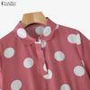 ZANZEA Damen Klassischer Kragen Sommer Lässig Tupfenmuster Kurzarm Bluse