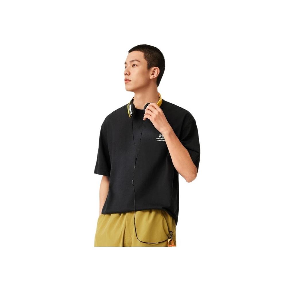 Li Ning Sports Lifestyle Series High Street American Vintage Casual Simple Letter Solid Color Round Neck Pullover Short Sleeve T-Shirt AHSV283-3