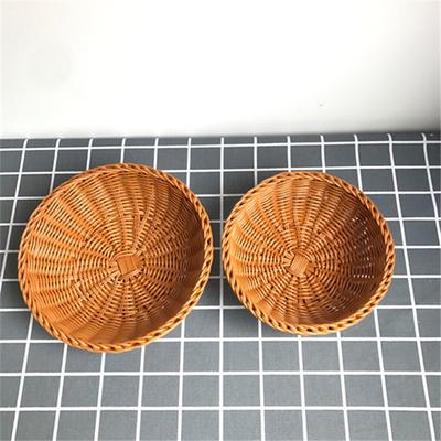 Imitation Rattan Round Fruit Basket Sundry Storage Basket Hand-Woven Picnic Food Storage Box Home Kitchen Storage Supplies
