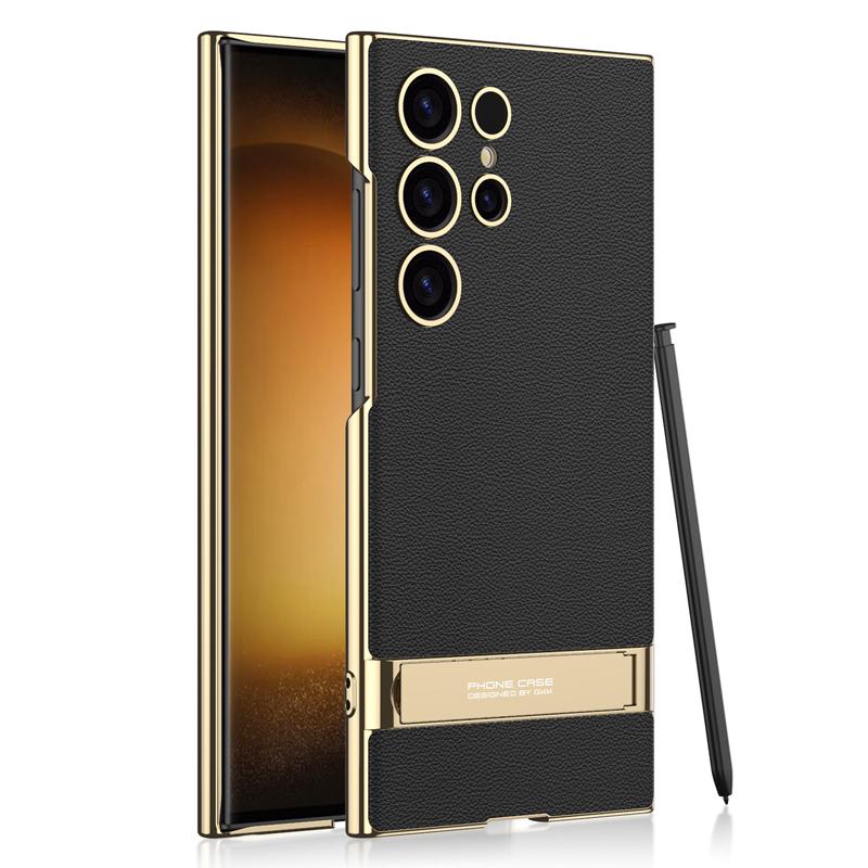 Pentru Samsung Galaxy S24 S23 Ultra 5G Husă GKK Triumph Ultra-subțire Placată Electric Piele Simplă Suport Pliabil for Galaxy S23 Ultra brown