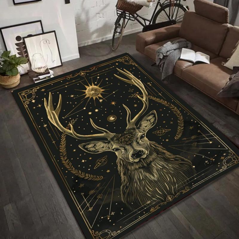 Mystical Animal Tarot Rug - Deer Bee Owl Celestial Pattern Carpet Mat for Living Room Home Decoration Carpets for Living Room