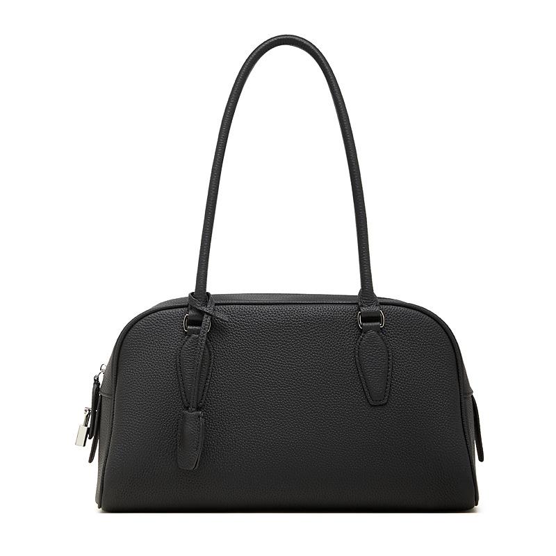

26 Leather Boston Long Handle India Bowling Underarm Bag Versatile Large Capacity Shoulder Handbag 33*12*21 чёрный