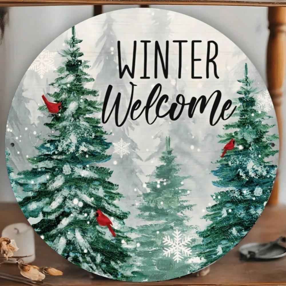 Snowflake Tree Round Metal Tin Sign Wall Art Home Bar Garden Decor Holiday Gift