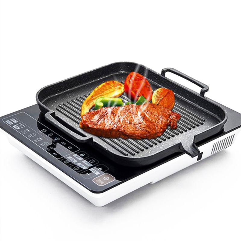 25CM NON STICK FRY PAN GRILL COOKING GRIDDLE BBQ STEAK COOK FISH WOODEN HANDLE