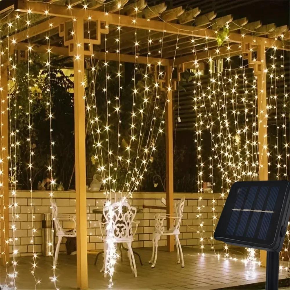 Solar Curtain Light LED Outdoor Waterproof 300leds Garland Decor String Lights Yard Christmas Fairy Wedding Party Terrace Garden