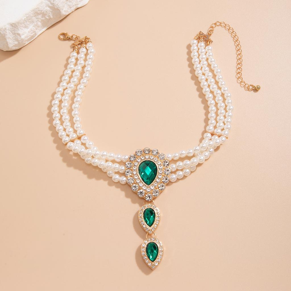 Imitation Pearl Beads Crystal Choker Necklace for Women Collar Wedding Jewelry Accessories