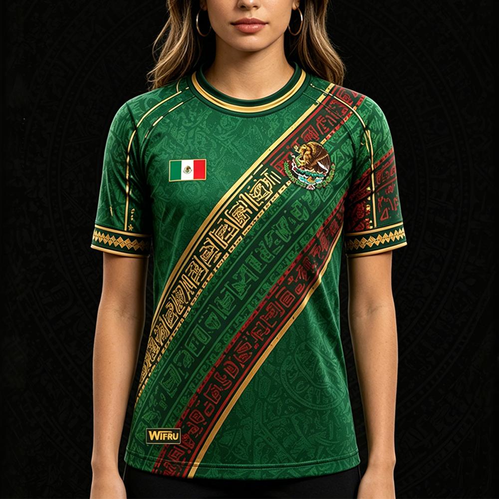 Men 2026 Mexican Flag Print Jersey Aztec Pattern Quick-Drying Breathable Soccer T-Shirt Unisex Casual Training Short-Sleeve Tee