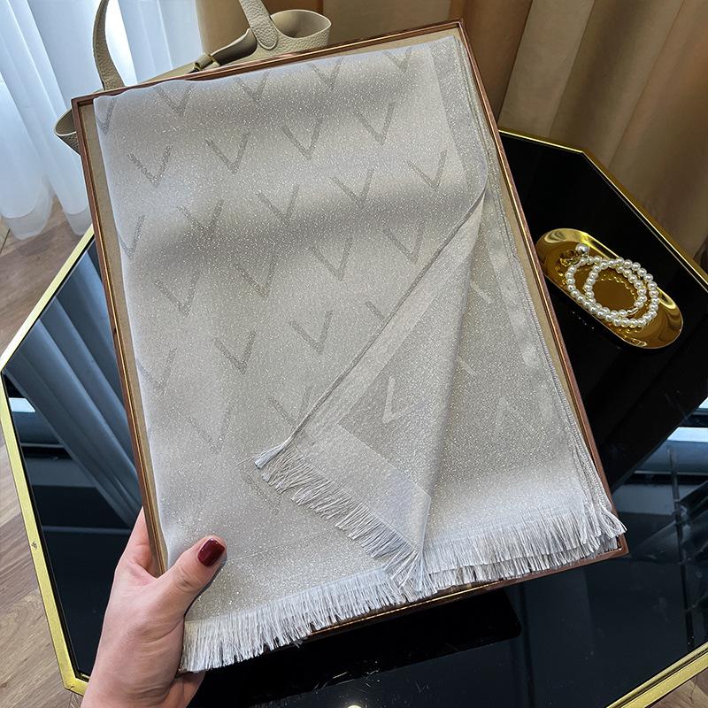 Spring Imitation Silk Scarf, Letter Warm Decoration, Sunscreen Shawl, Korean Version Of Tencel Cotton Scarf For Women