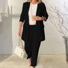 2 Pcs/Set Lady Formal Coat Pants Set Turn-down Collar Long Sleeves Cardigan Jacket Loose Pure Color Trousers Casual Daily Wear Commuting Outfit