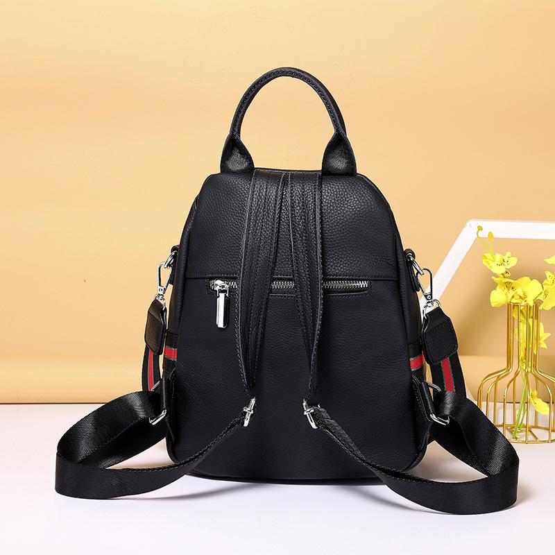 Women'S Leather Backpack Retro Black Casual Shoulder Bag Fashionable High-Value Bag