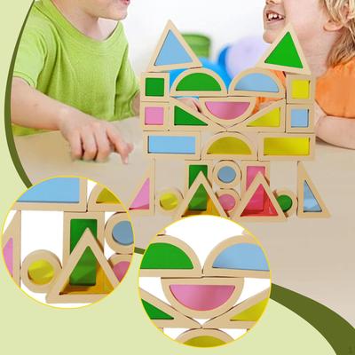 24Pcs Stacking Blocks,Wood Rainbow Blocks,Color Shape Learning Sensory Toy for Birthday